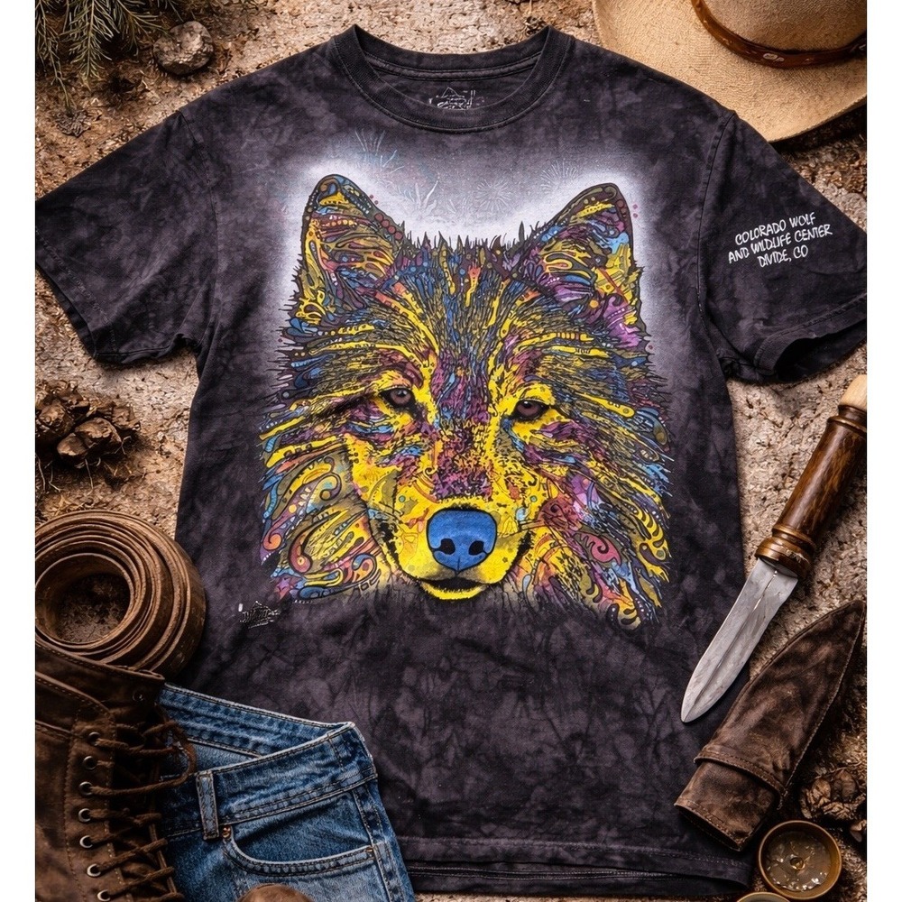 The Mountain Tie Dye Wolf T Shirt Medium Colorado Wildlife Psychedelic USA Y2K